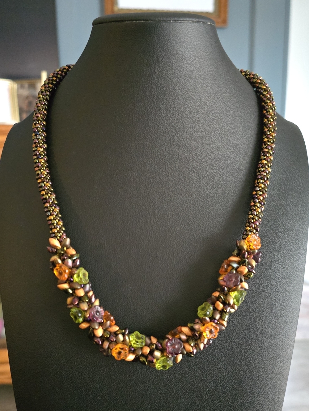 Handcrafted Beaded Kumihimo Focal Statement Necklace – Autumn Meadow